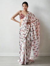 Chinon Digital Print Ready To Wear Saree With Blouse Piece-MWB-VP5002-WHITE
